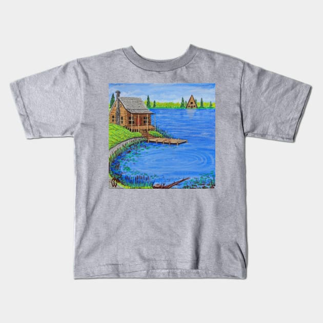 Cabin at the Lake in the Spring Season Kids T-Shirt by Matt Starr Fine Art